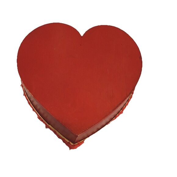 Heart Box Rosebuds Flower Embroidered White Red 5x5 Wooden Vintage Valentine - Picture 6 of 8